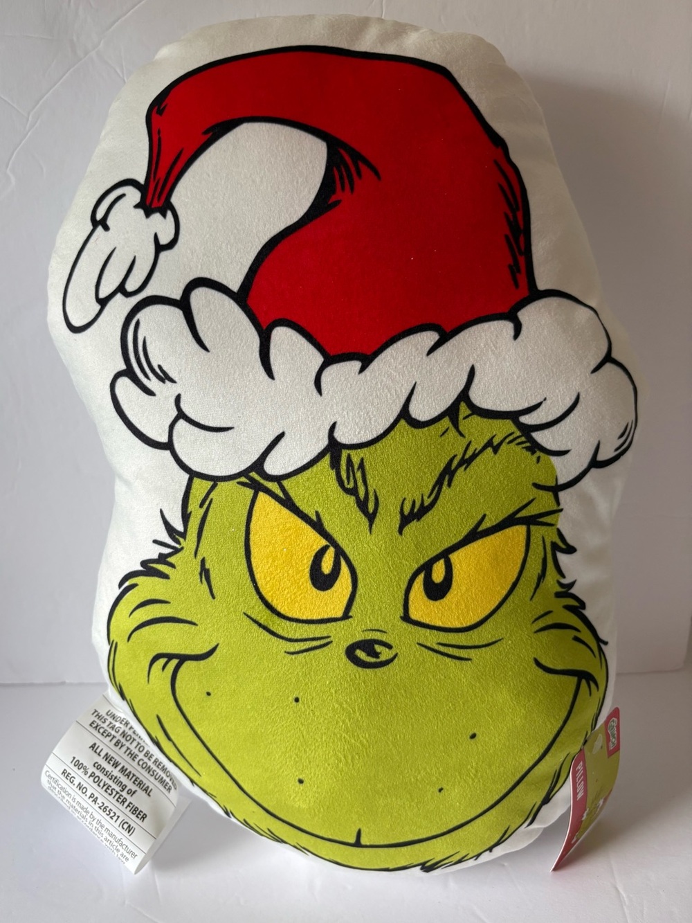 The Grinch Santa Hat Christmas Shaped RUZ Pillow New